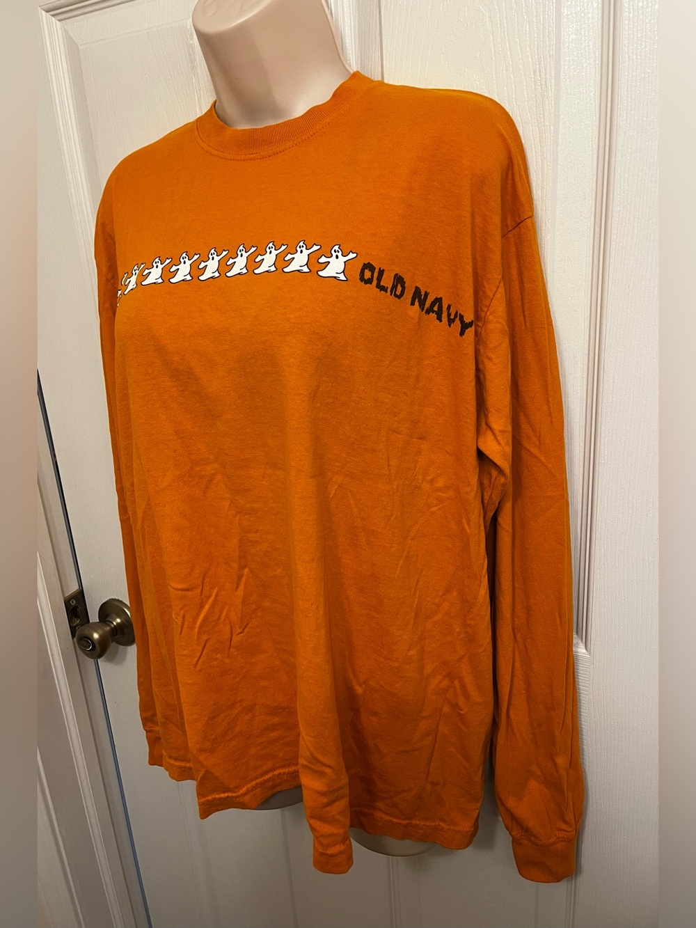 Vintage Old Navy Women’s size XS Halloween Ghost Long Sleeve Orange Shirt